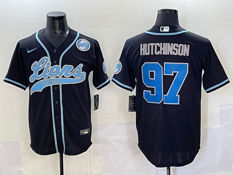 Men 2025 Detroit Lions #97 Hutchinson Black joint name 2025 Nike Limited NFL Jersey style 004